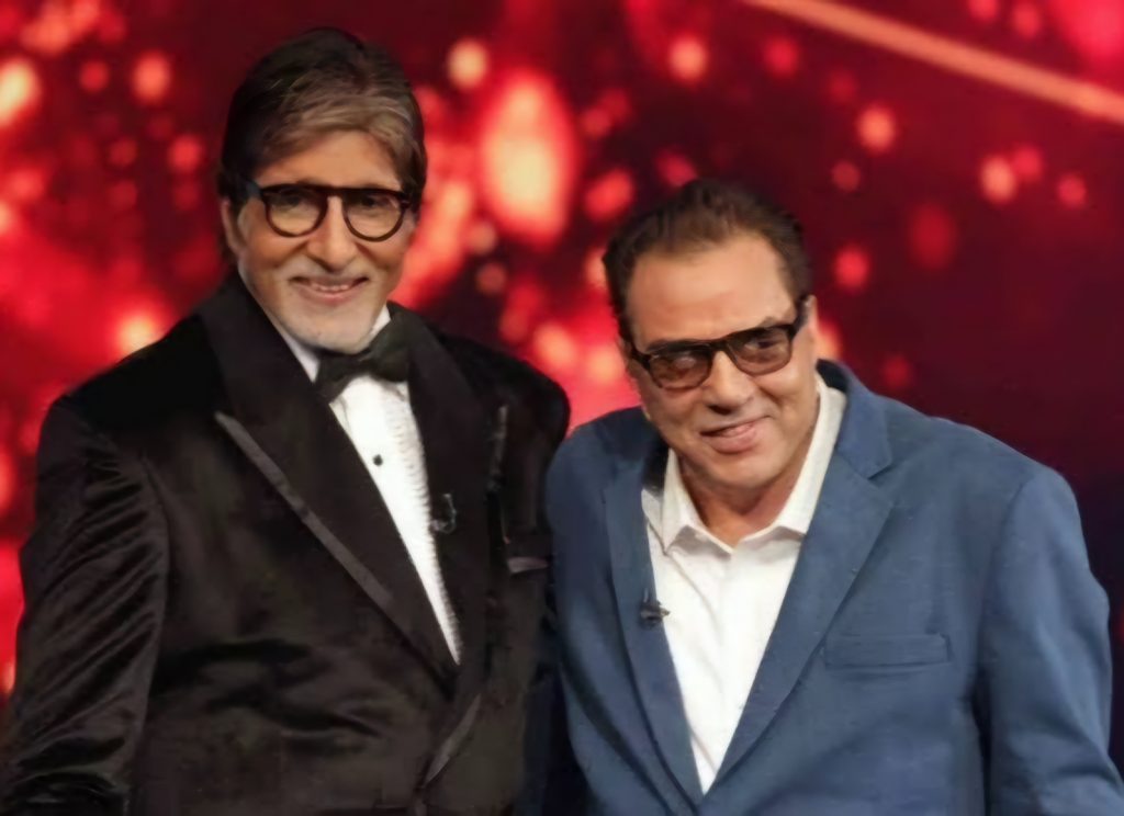 Amitabh Bachchan and Dharmendra together at a television event in Mumbai