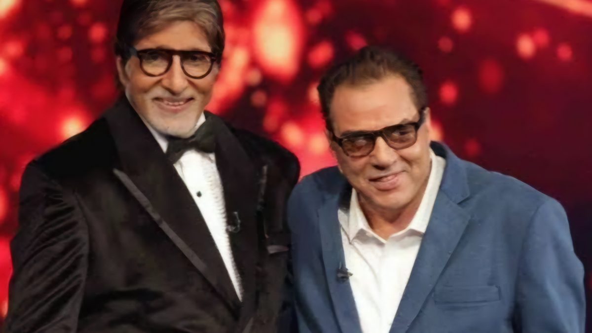 Amitabh Bachchan and Dharmendra together at a television event in Mumbai