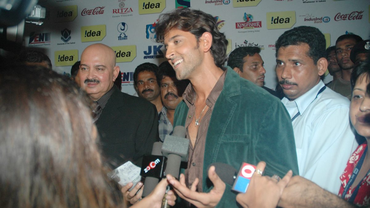 Hrithik Roshan with his father Rakesh Roshan speaking to the media at the International Film Festival of India in Goa