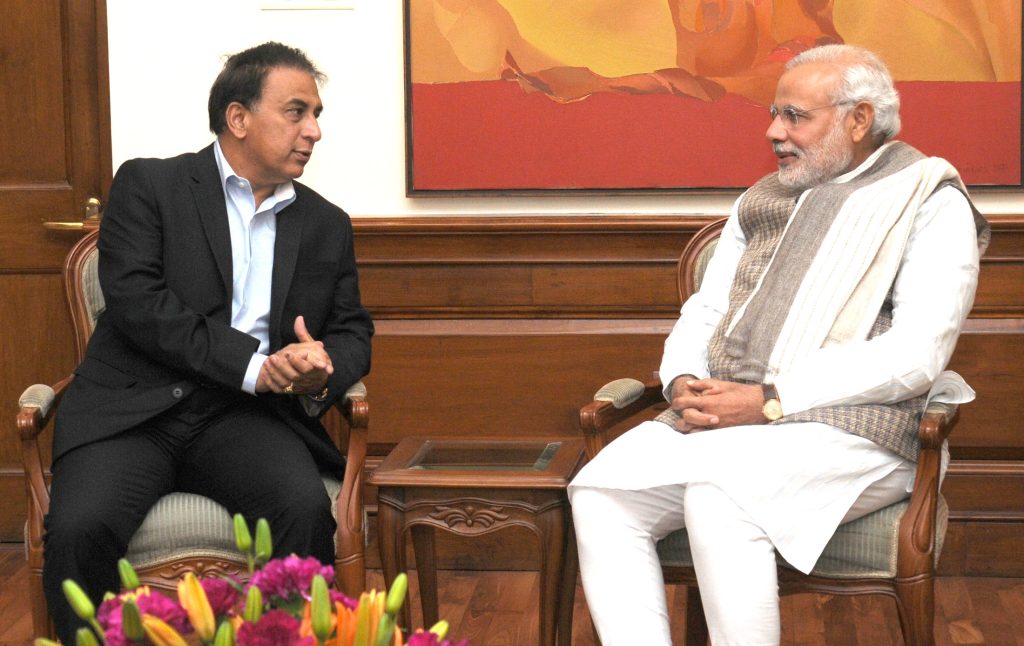 Sunil Gavaskar in conversation with Prime Minister Narendra Modi in New Delhi, 2014