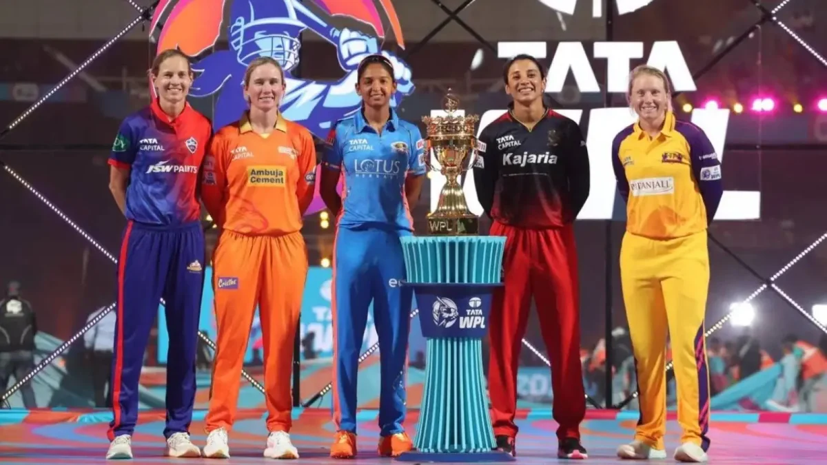 Captains of the five WPL teams with the trophy