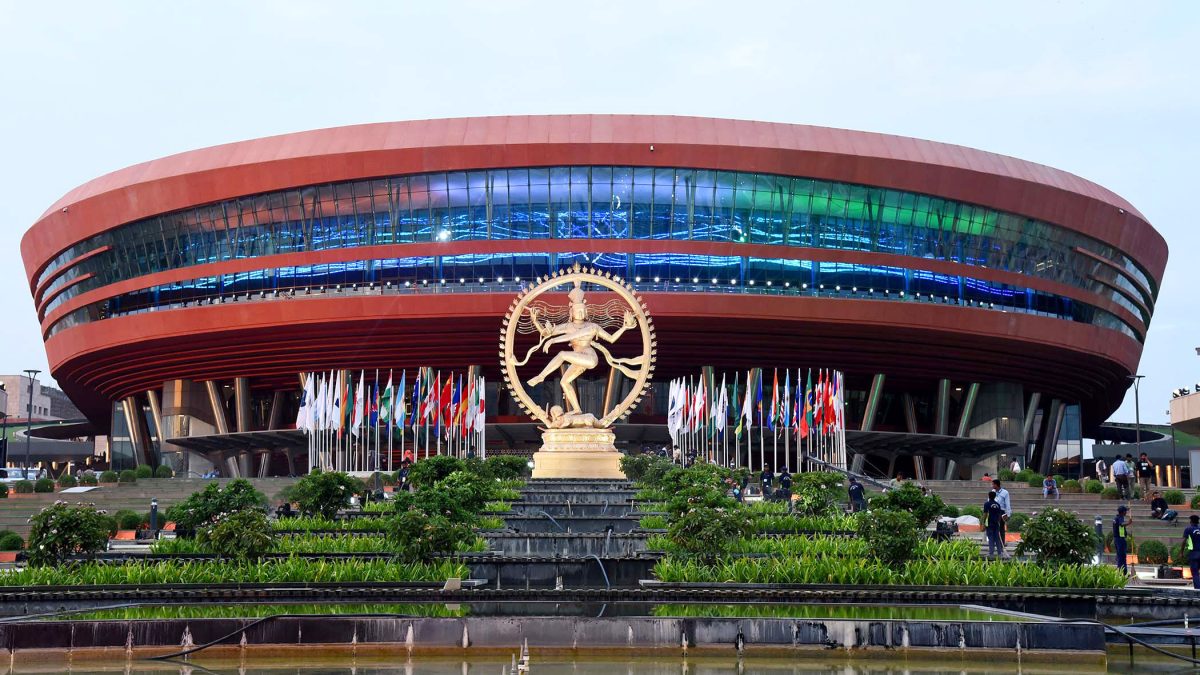 Bharat Mandapam convention centre in New Delhi in the morning