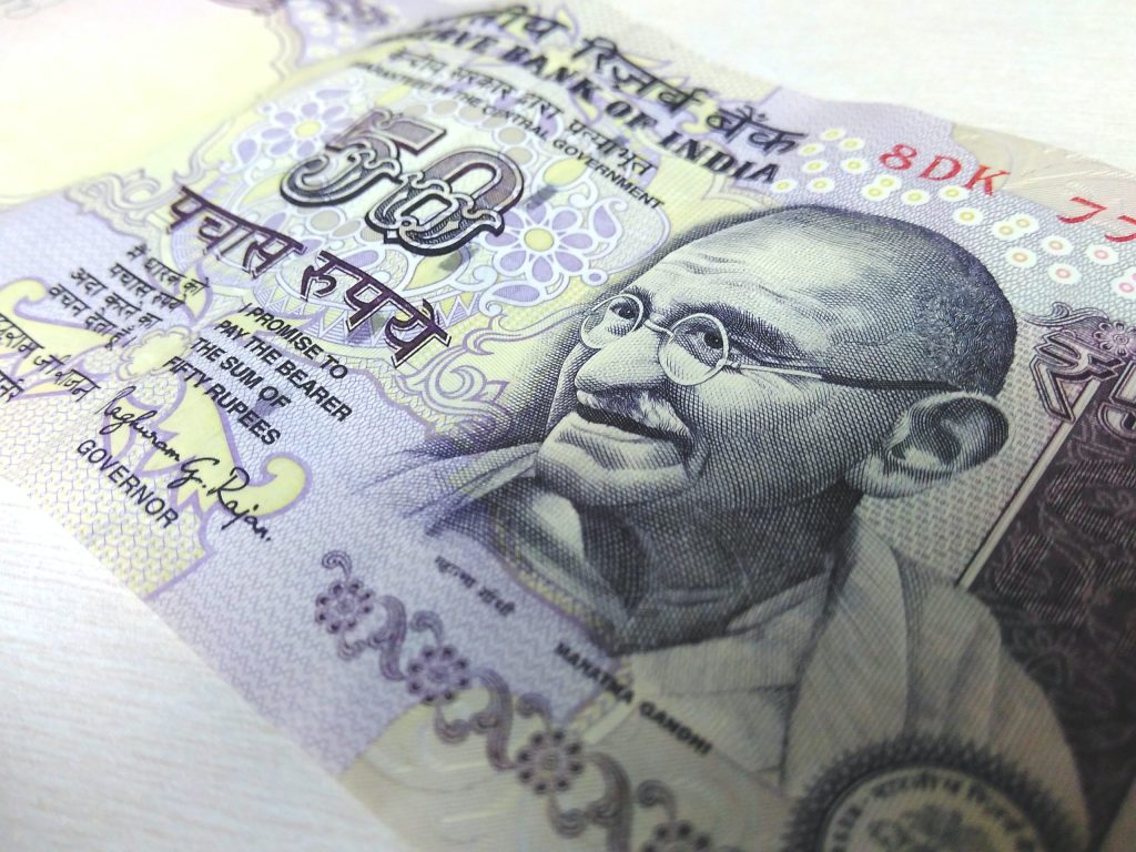 Close-up of an Indian 50-rupee banknote