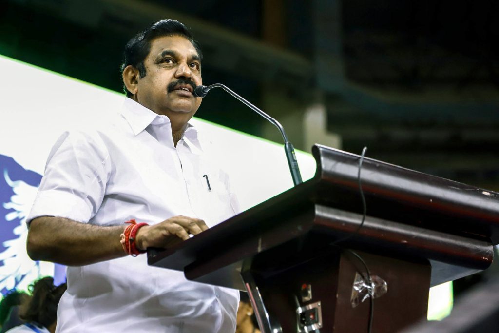 Edappadi K. Palaniswami speaking at a podium