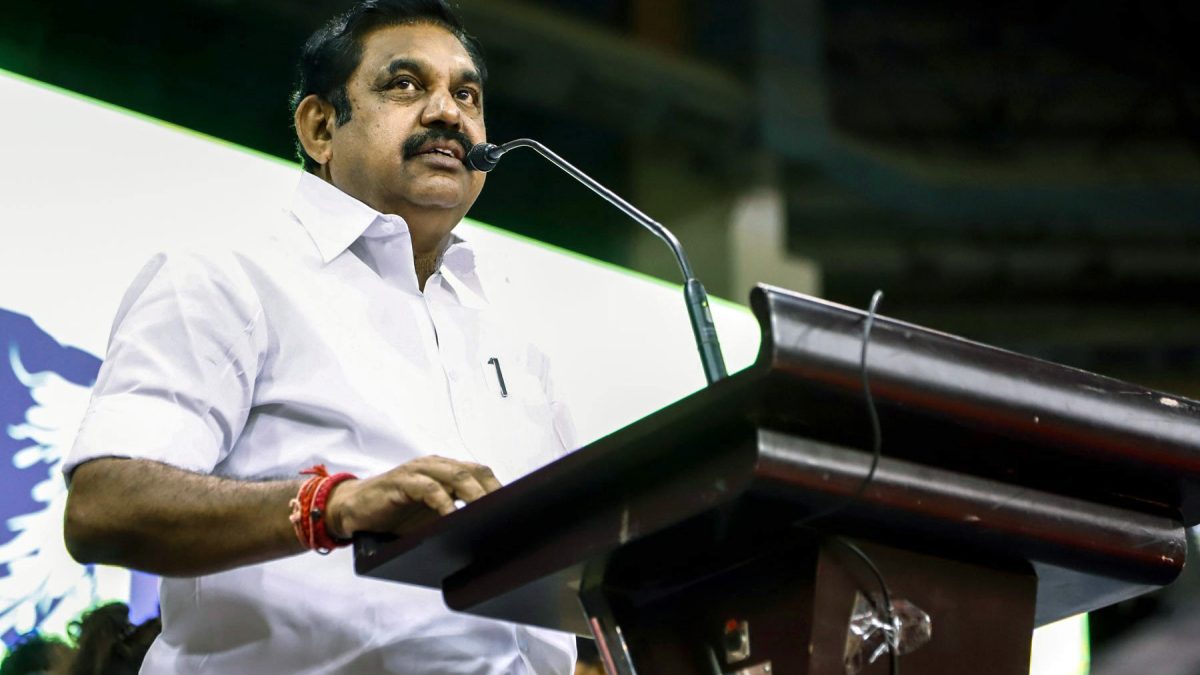 Edappadi K. Palaniswami speaking at a podium