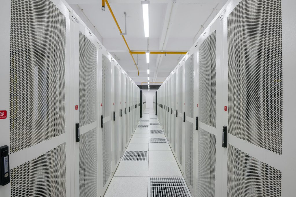 Rows of server racks in a data centre