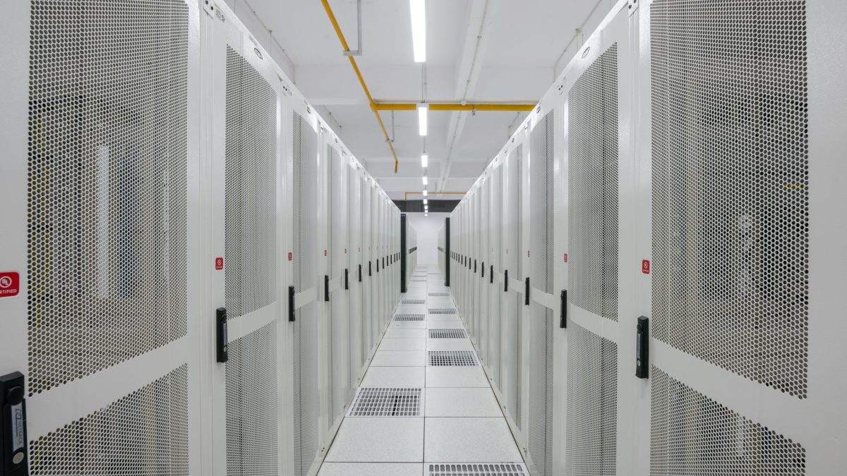Rows of server racks in a data centre