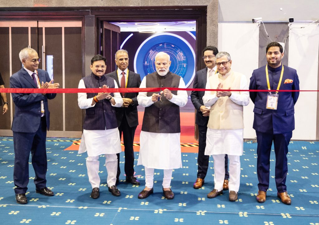 Prime Minister Modi inaugurating the India Mobile Congress in New Delhi