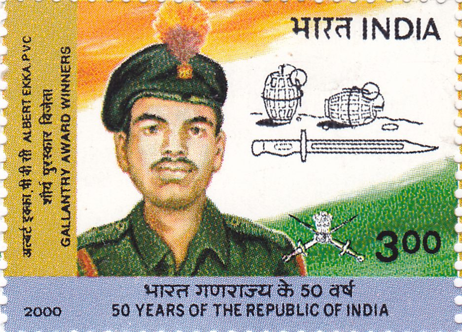 An Indian postage stamp showing Albert Ekka