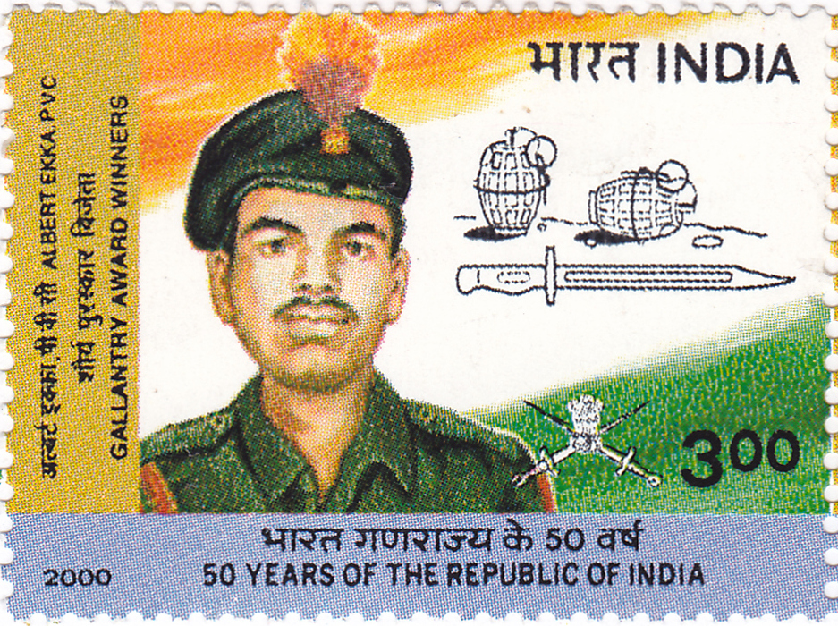 An Indian postage stamp showing Albert Ekka
