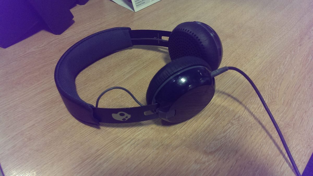 Headphones resting on a desk