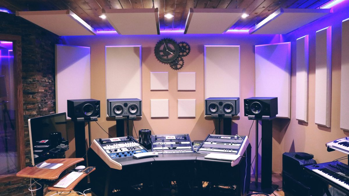 A mixing console in a recording studio
