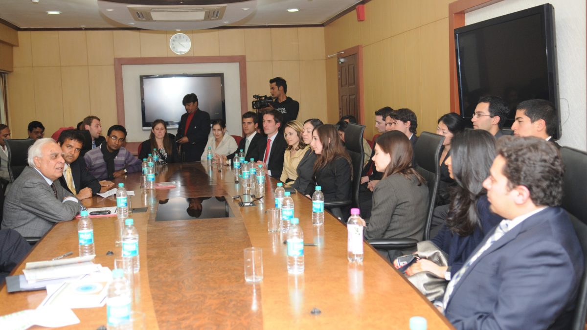 Anand Piramal with Harvard Business School students meeting Union Minister Kapil Sibal