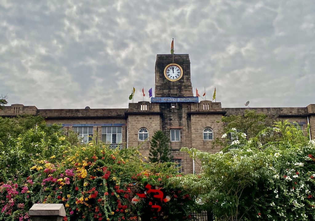 The King George Hospital building in Visakhapatnam with a clock tower