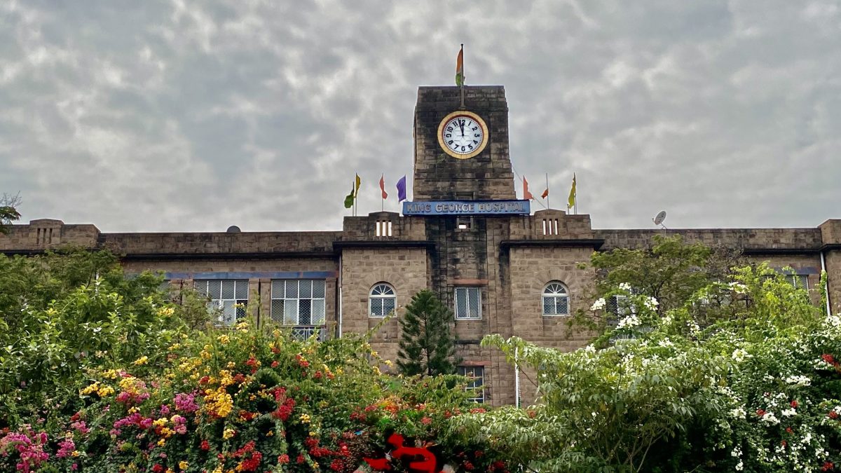 The King George Hospital building in Visakhapatnam with a clock tower