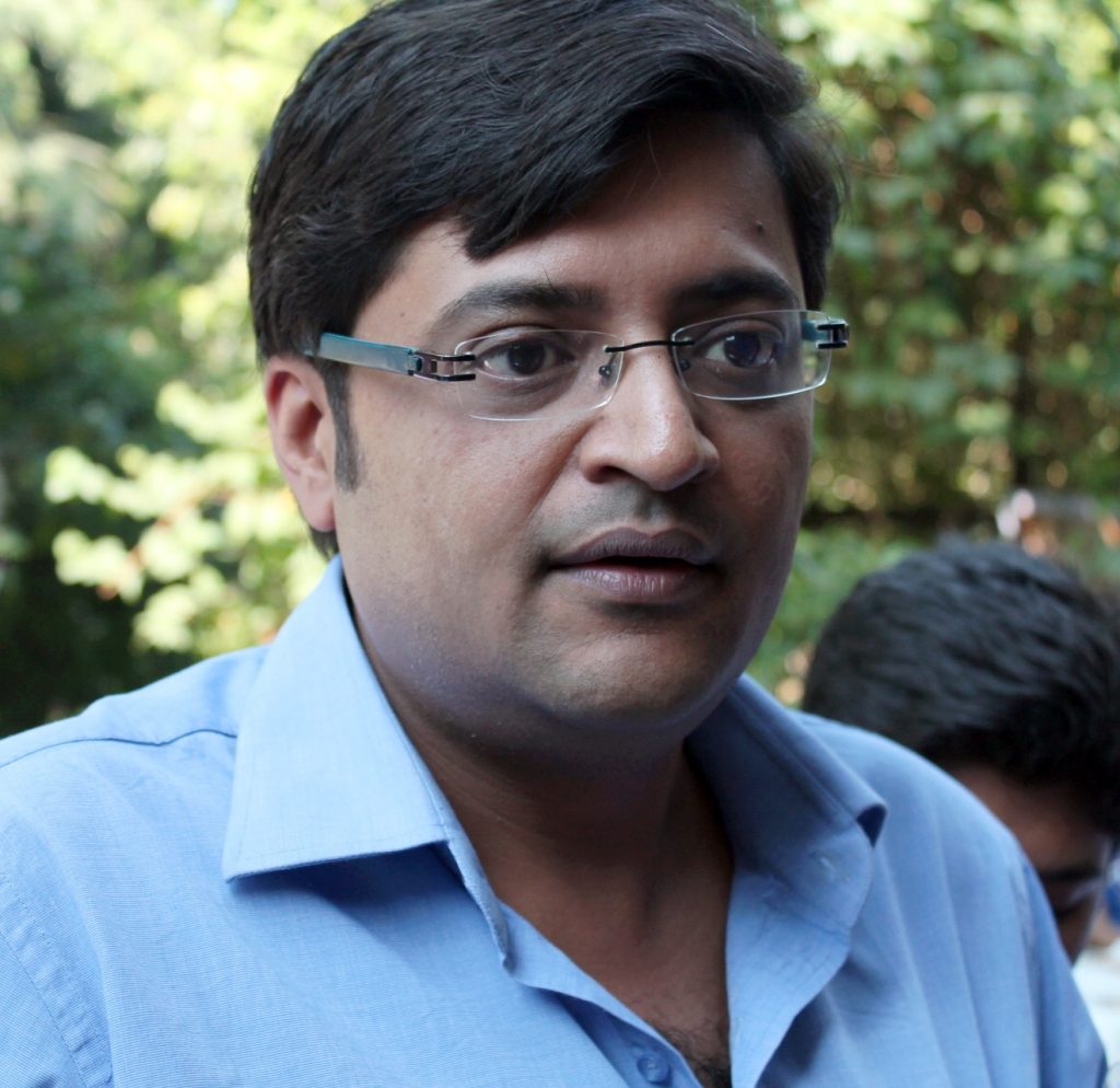 Arnab Goswami in glasses and a blue shirt