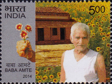 An Indian postage stamp showing Baba Amte