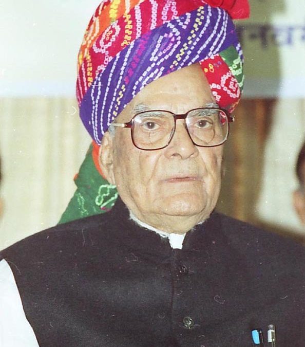 Bhairon Singh Shekhawat in a colourful Rajasthani turban