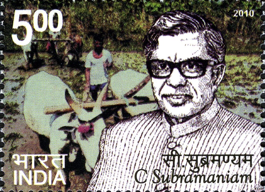 An Indian postage stamp showing C. Subramaniam