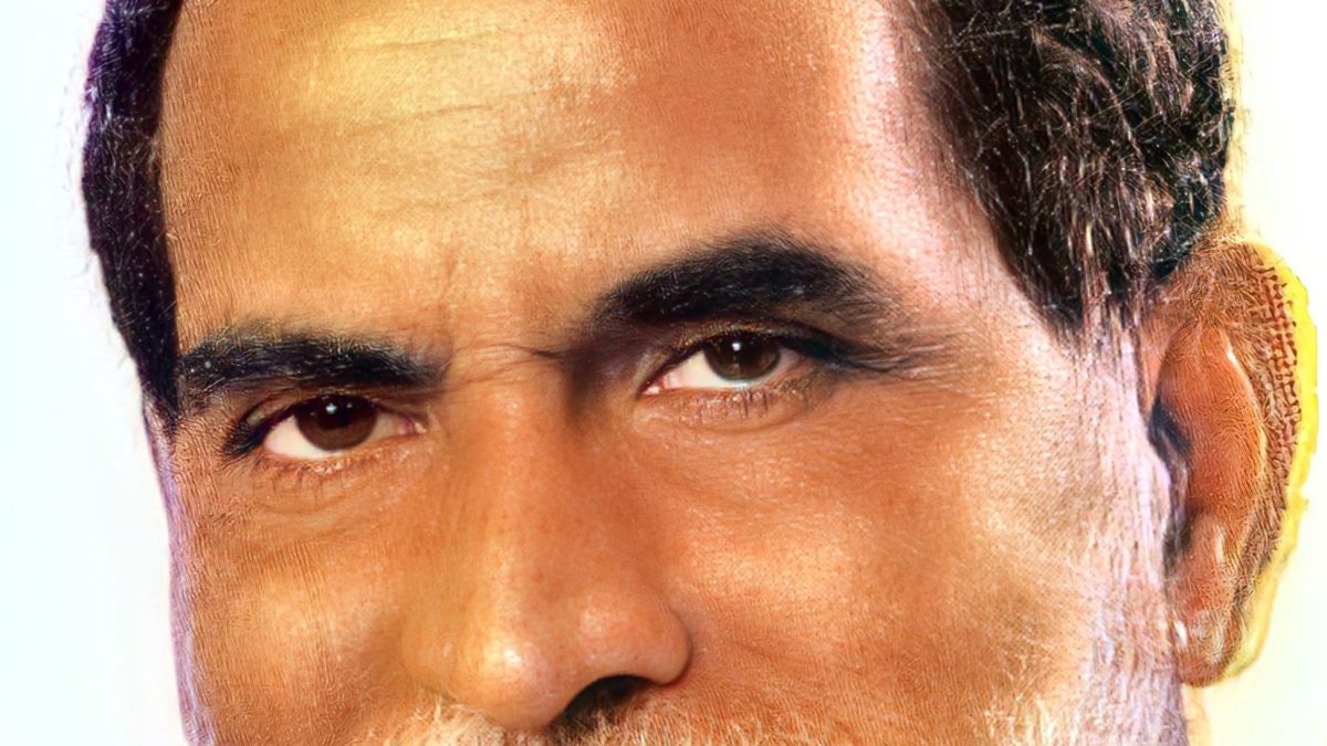 Colour portrait of Chandra Shekhar with a grey beard