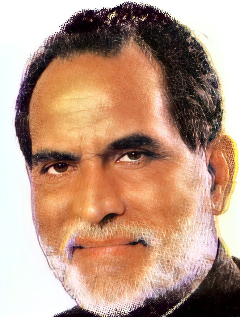Colour portrait of Chandra Shekhar with a grey beard