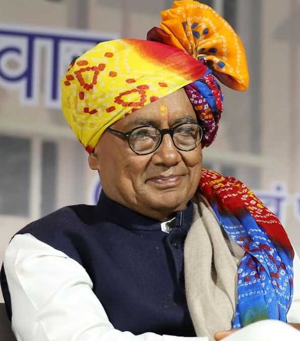 Digvijaya Singh wearing a colourful turban
