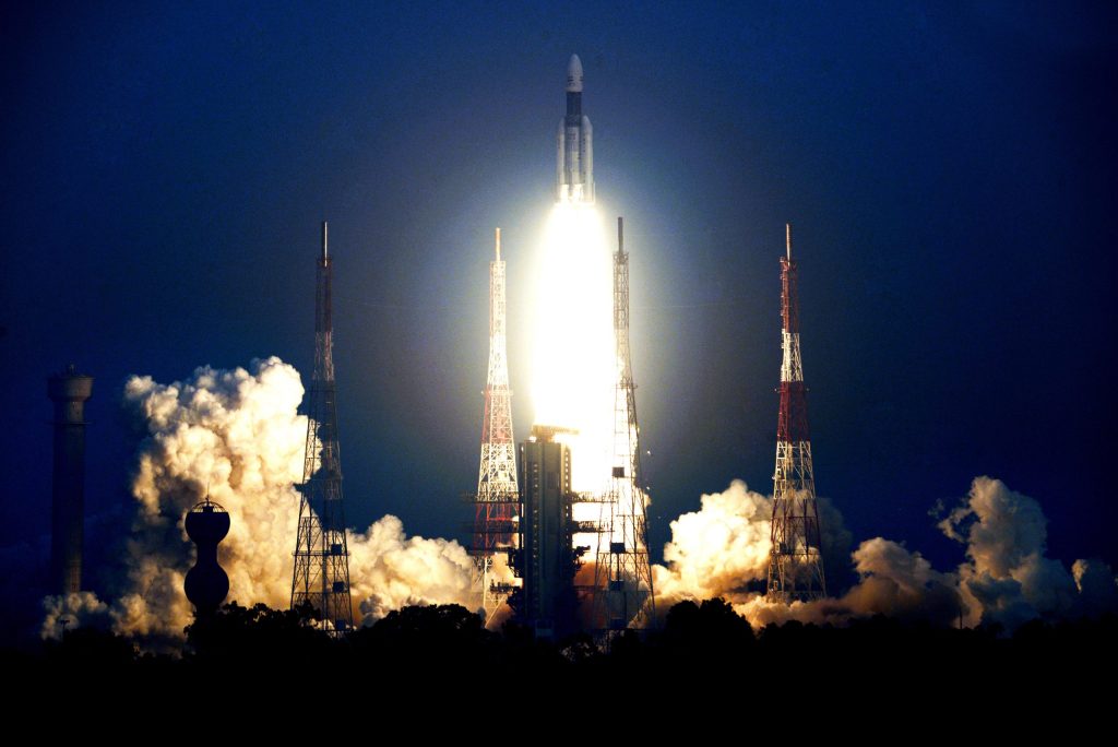 The launch of a GSLV Mk III rocket from the Satish Dhawan Space Centre in Sriharikota