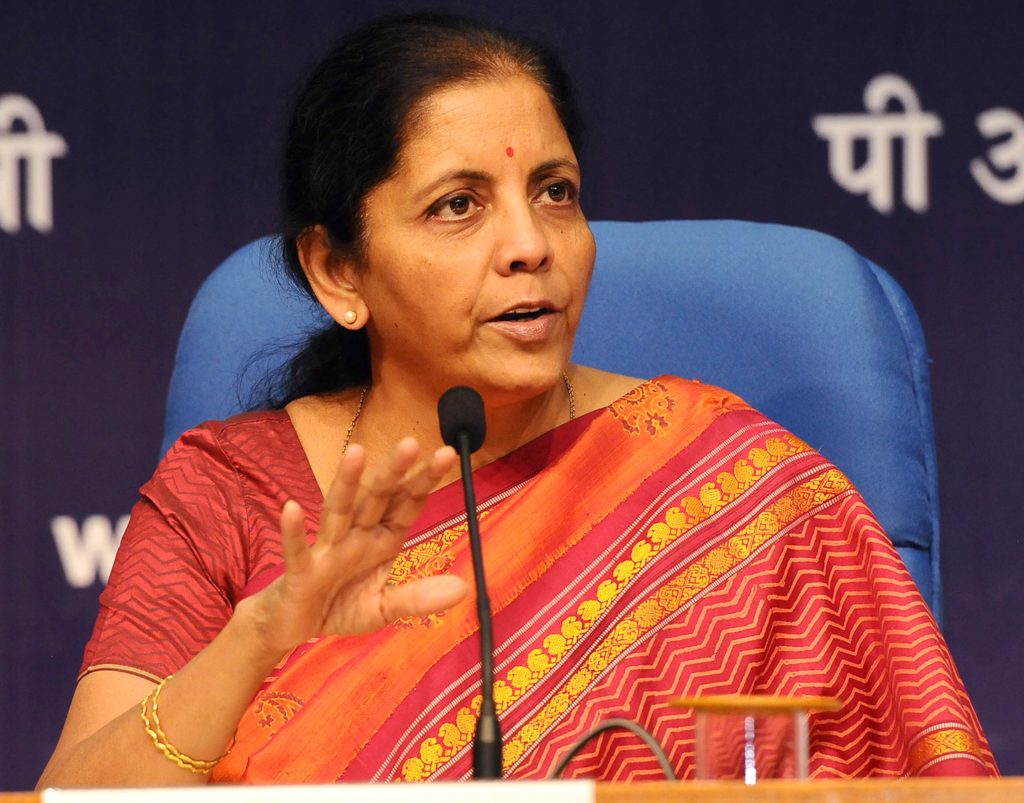 Nirmala Sitharaman speaking at a press conference
