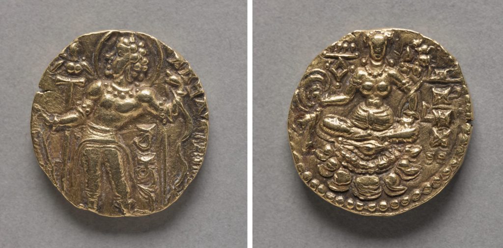Gold coin of Chandragupta II showing the king as an archer