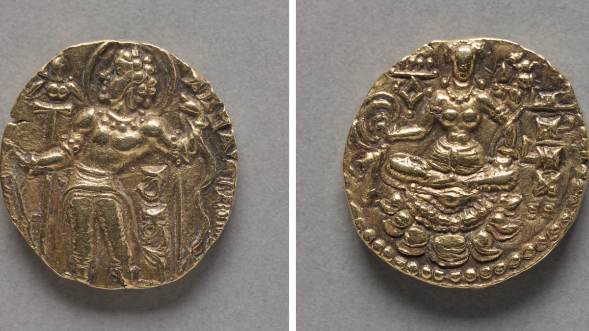 Gold coin of Chandragupta II showing the king as an archer