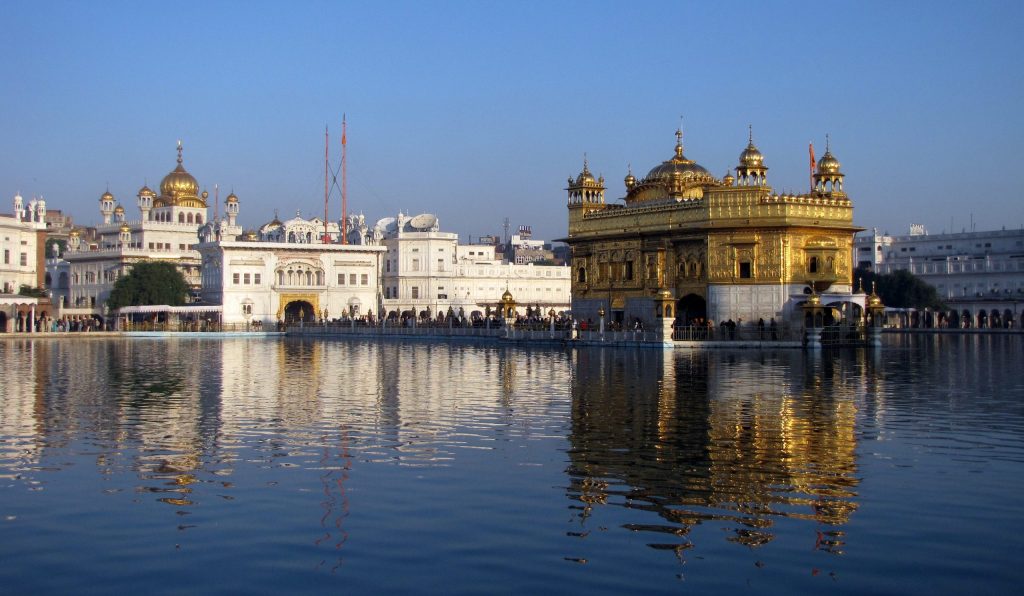 The Harmandir Sahib and the Akal Takht reflected in the sacred pool at Amritsar