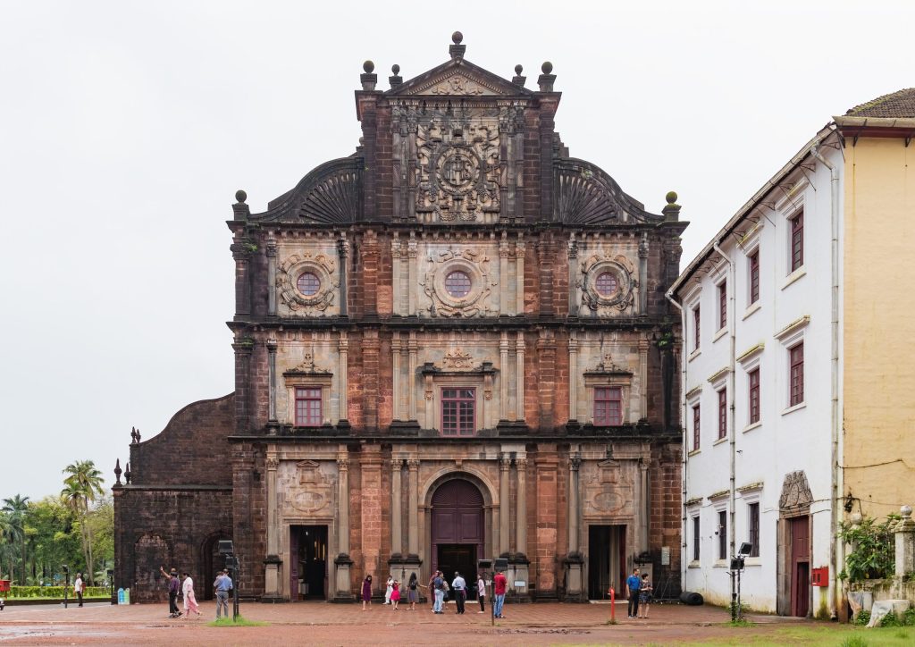 The laterite stone front of the Basilica of Bom Jesus in Old Goa