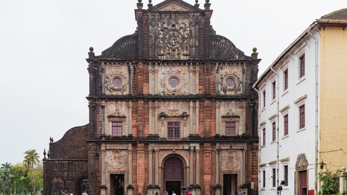 The laterite stone front of the Basilica of Bom Jesus in Old Goa
