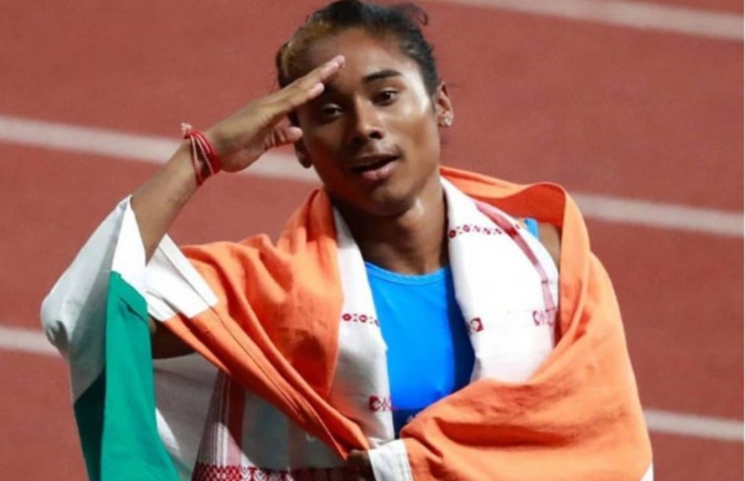 Hima Das in uniform saluting