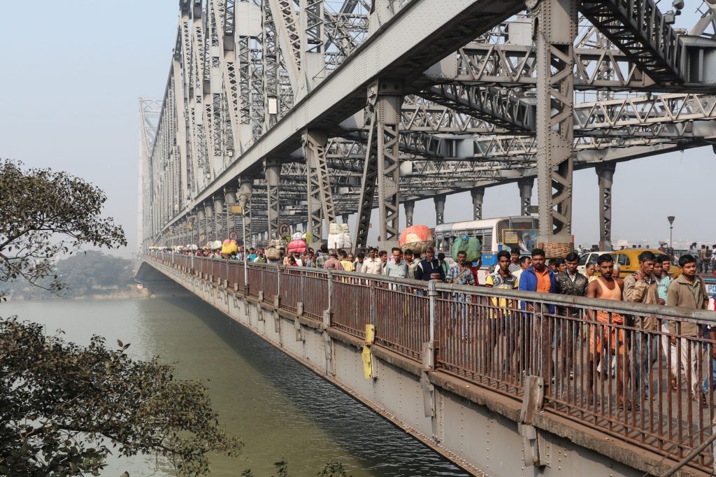 Pedestrians on the Howrah Bridge over the Hooghly in Kolkata