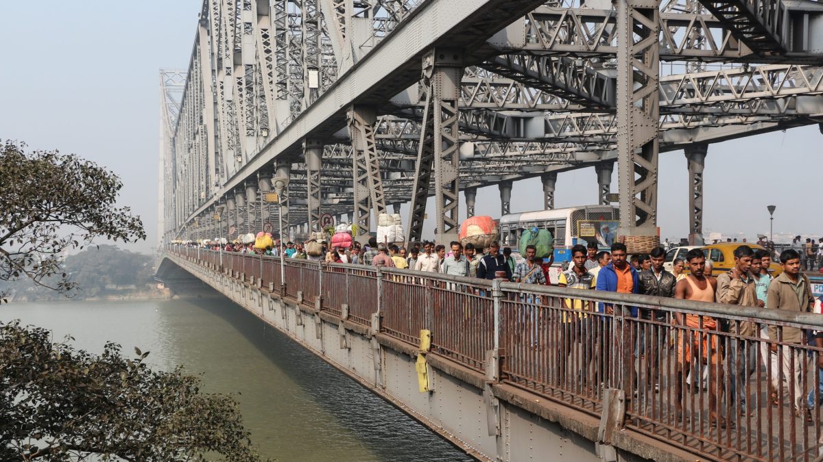 Pedestrians on the Howrah Bridge over the Hooghly in Kolkata
