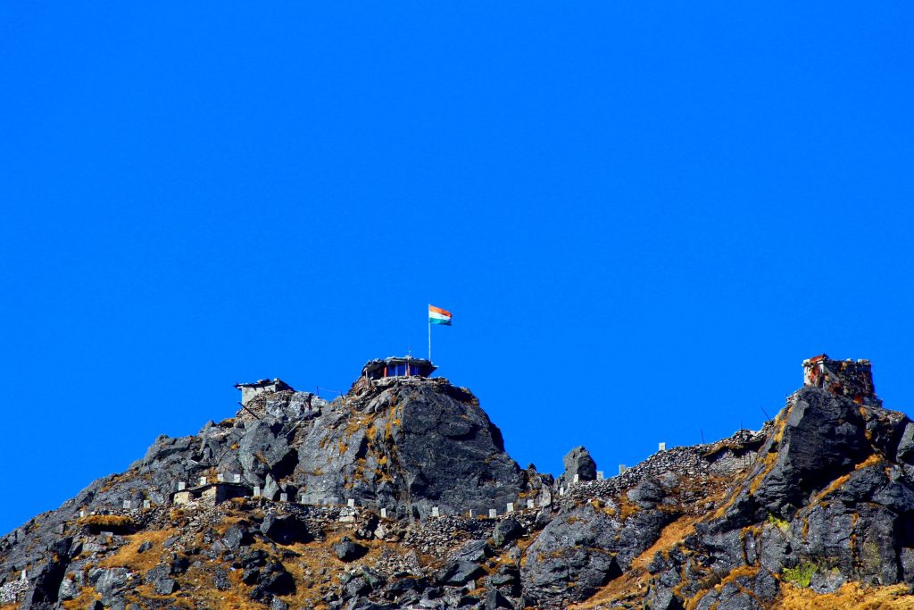 The India-China border and the Nathu La pass in the Himalayas