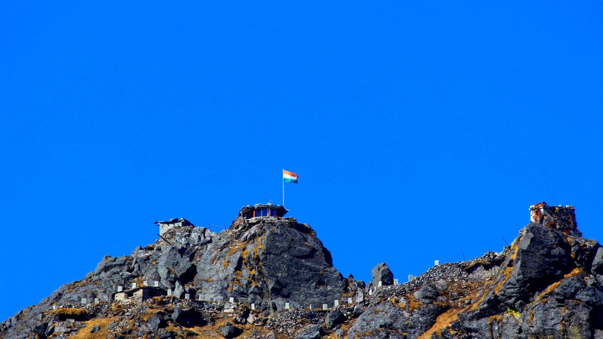 The India-China border and the Nathu La pass in the Himalayas