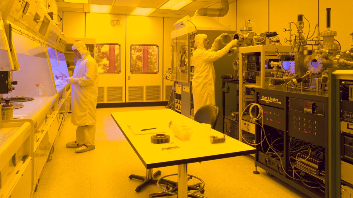 The inside of a clean room used for making electronics