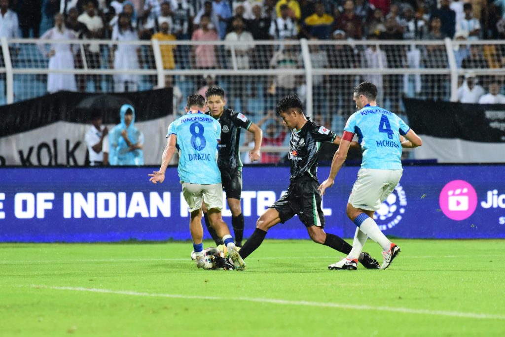 An Indian Super League footballer in action on the pitch
