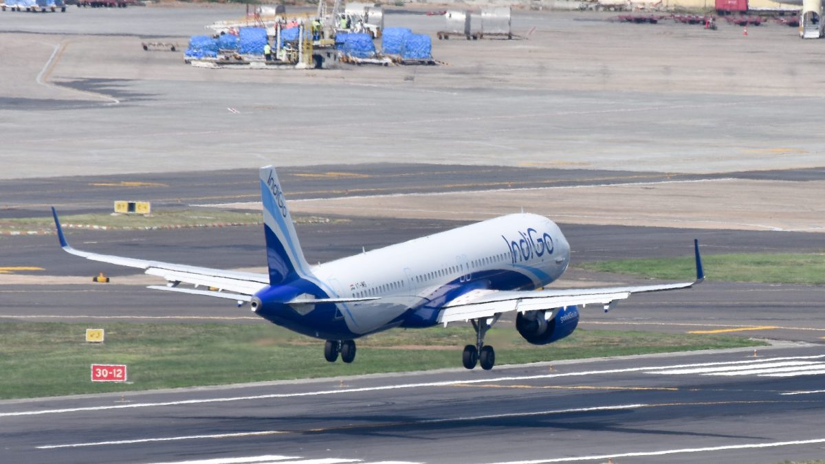 An IndiGo Airbus A321 on the runway at Chennai airport