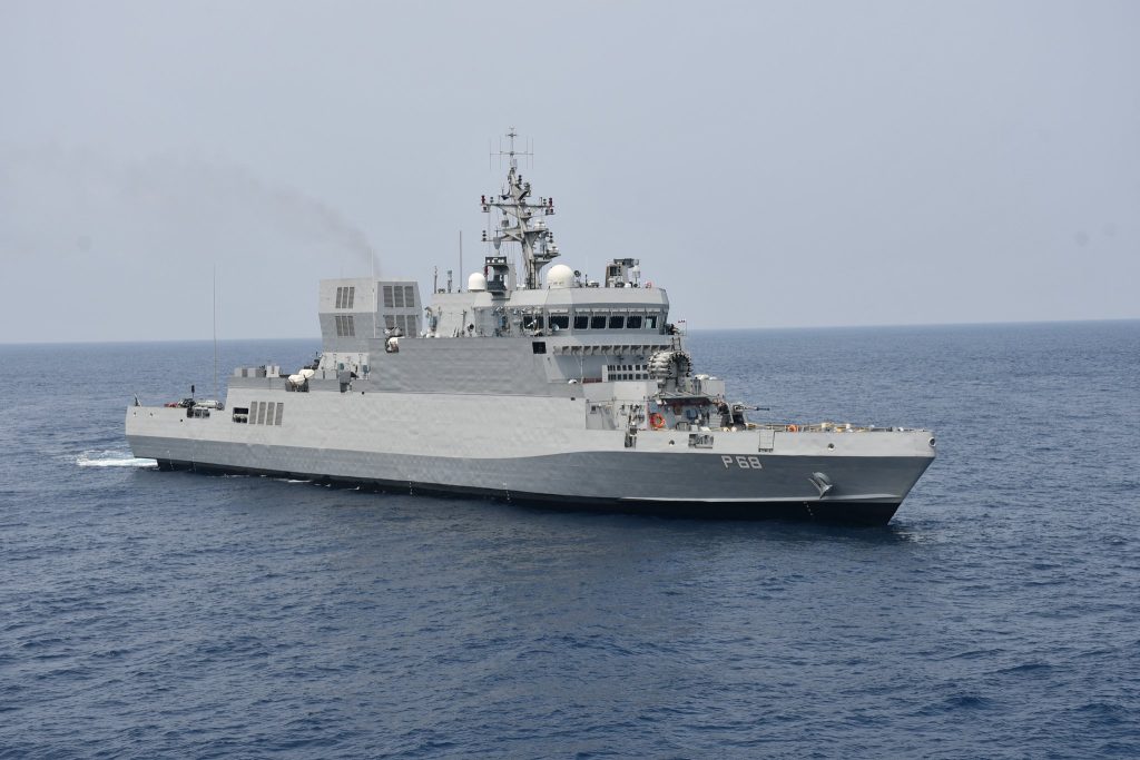 An Indian Navy anti-submarine warfare shallow water craft at sea