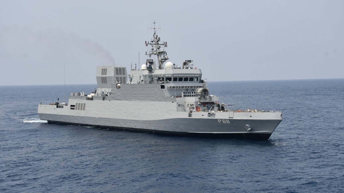 An Indian Navy anti-submarine warfare shallow water craft at sea