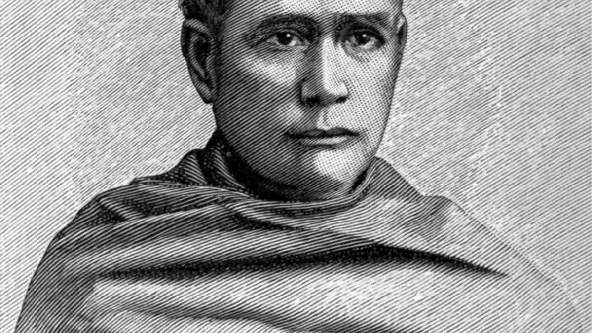 Engraved portrait of Ishwar Chandra Vidyasagar wrapped in a shawl