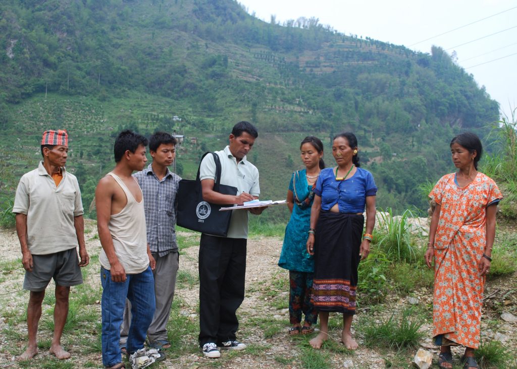 Census workers at work in a village in West Sikkim