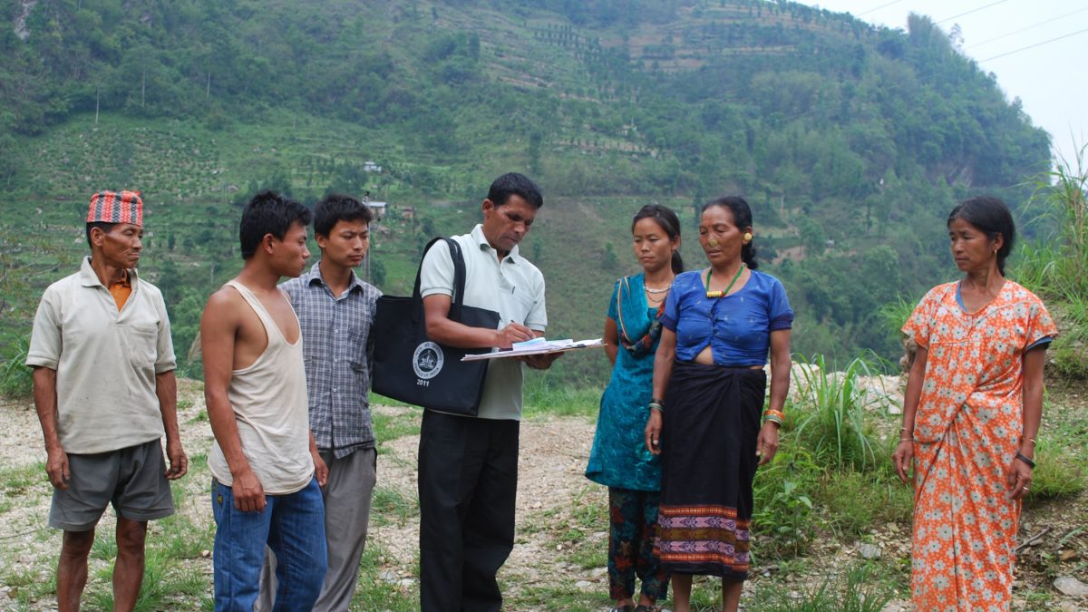 Census workers at work in a village in West Sikkim