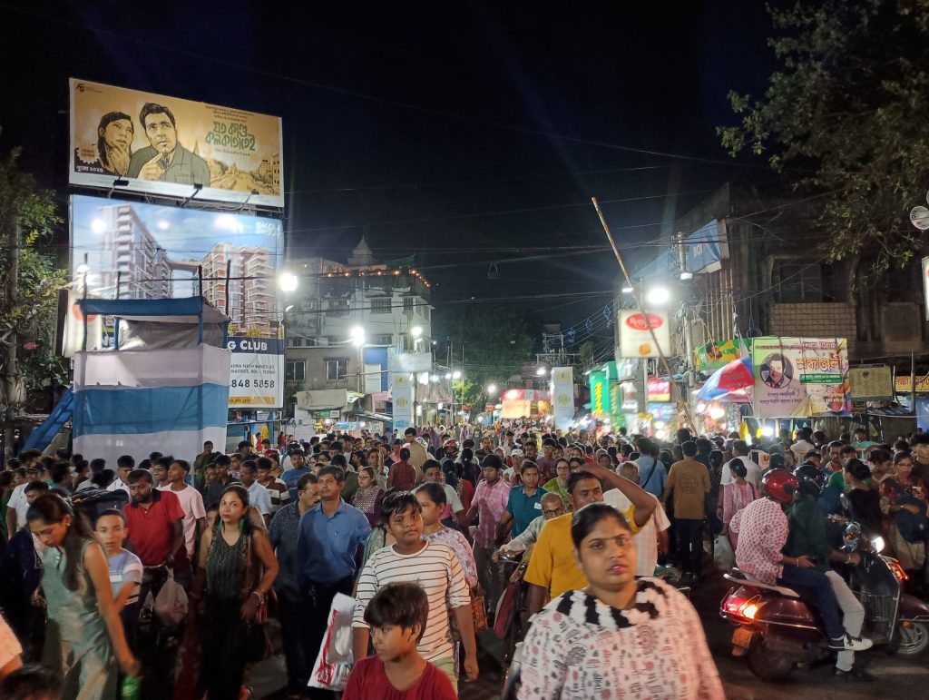 Crowd at a Durga Puja pandal in Kolkata
