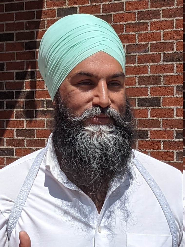 Jagmeet Singh in a turban and suit at a campaign event