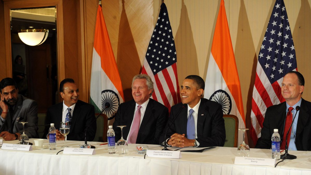 Anil Ambani at a business meeting with US President Barack Obama in Mumbai