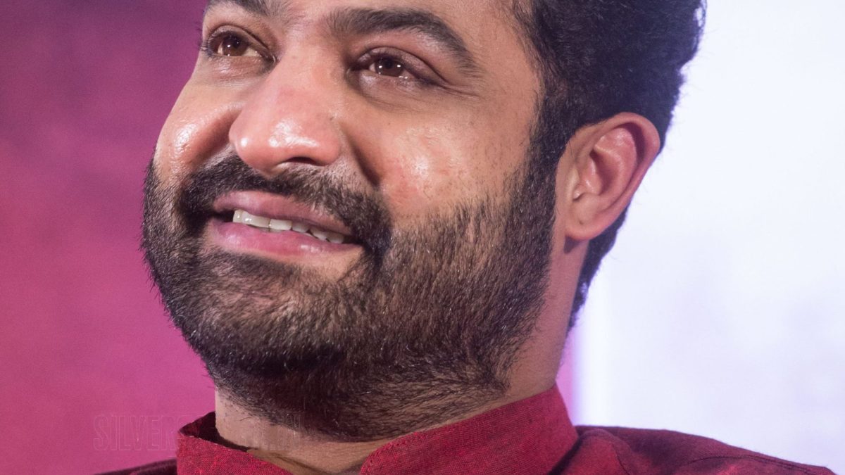 Jr NTR smiling at the RRR press meet in Chennai